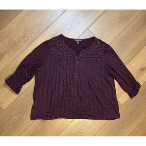 Gloria Vanderbilt Plum Purple Zuri Rolled Cuff Peasant Top Size 2X